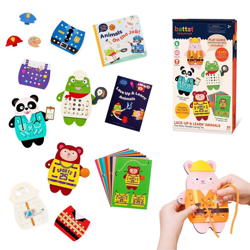 81-WVhfju9-OL.jpg Fine Motor Wooden Lacing Toy Animals - Image 1