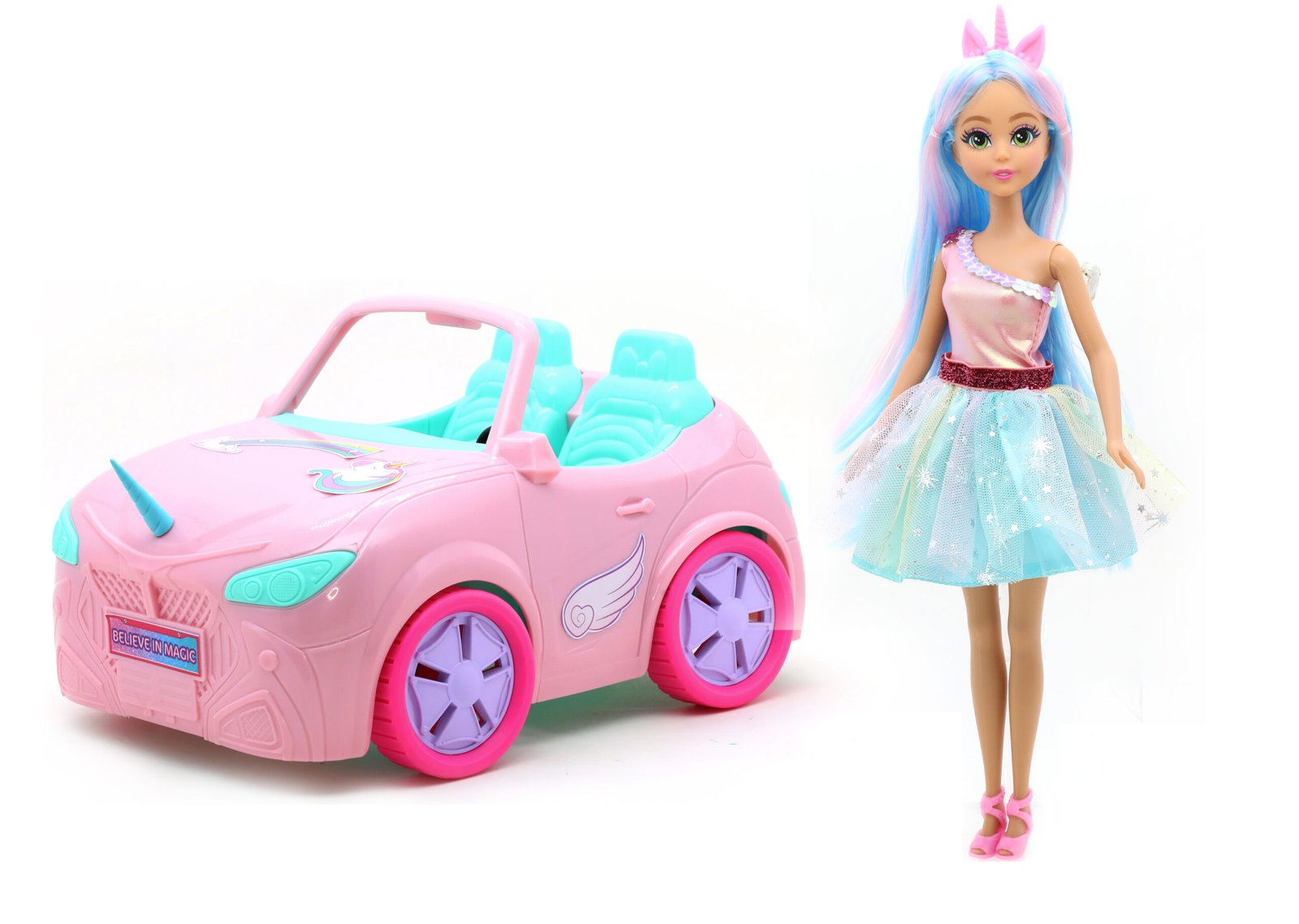 81082-Product Dreameez Unicorn Princess Doll with Car - Image 1