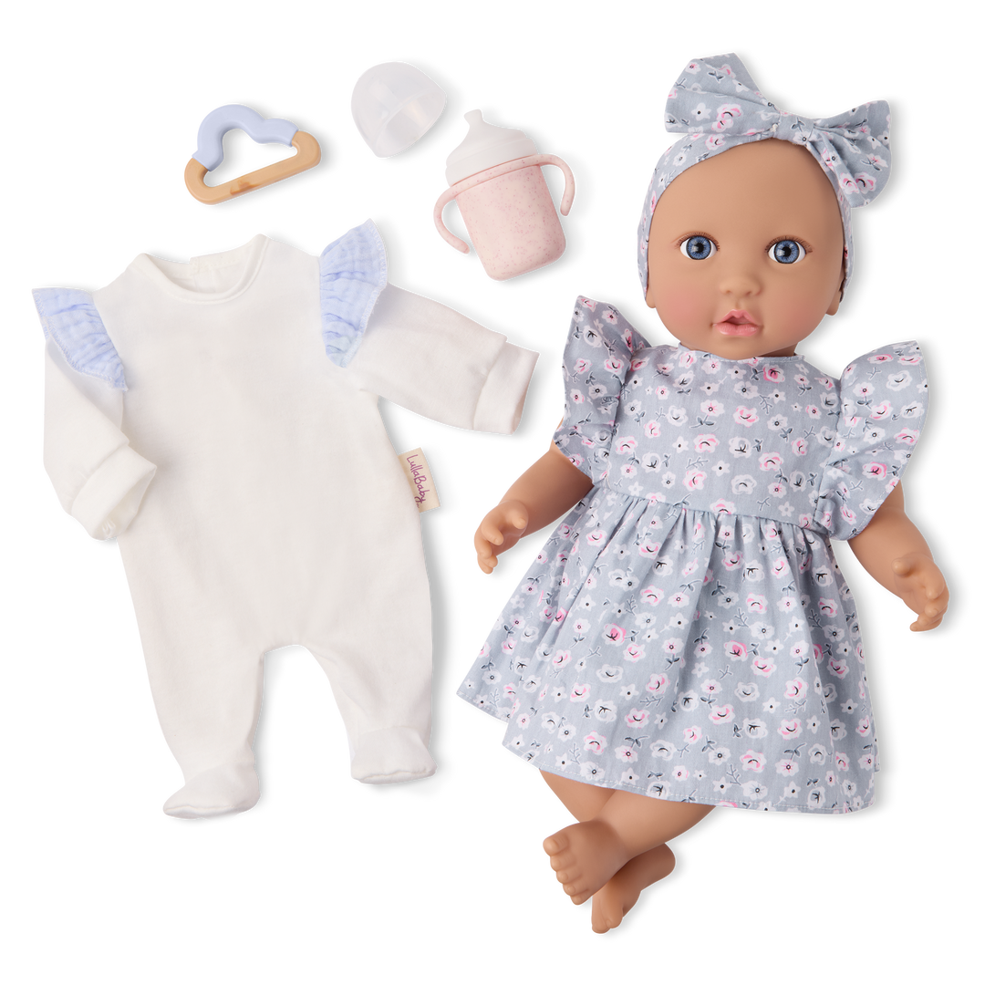 LBY7712_PR.png Baby Doll ? Blue Dress & Pajama Set W/ Layette Set - Image 1