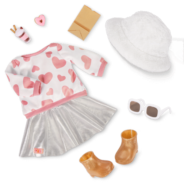 Deluxe Outfit w/ Heart Print Top and Silver Skirt