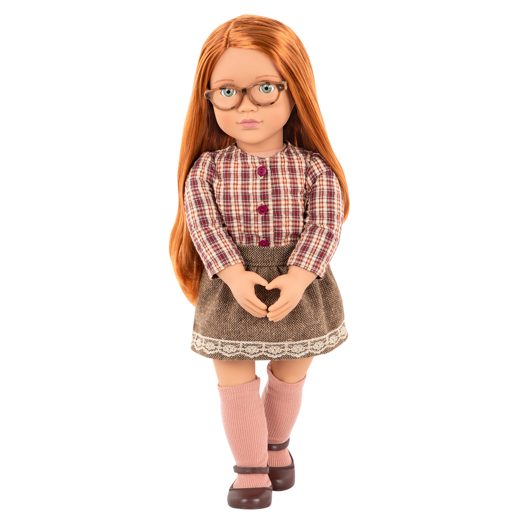 BD31078_April-18-inch-doll-MAIN_0367b228-c691-4508-bb06-08af303f72fc.png DOLL W/ PLAID SHIRT & SKIRT, APRIL - Image 1