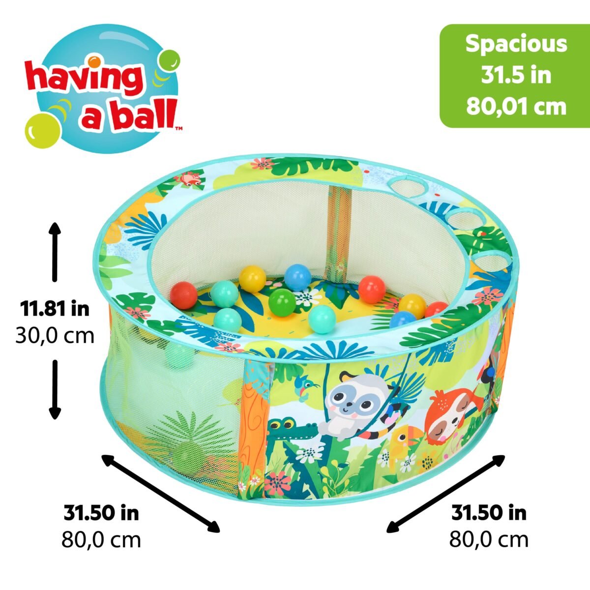 Bright Starts Rowdy Rainforest Stow & Go Ball Pit with 20 Play Balls - Image 3