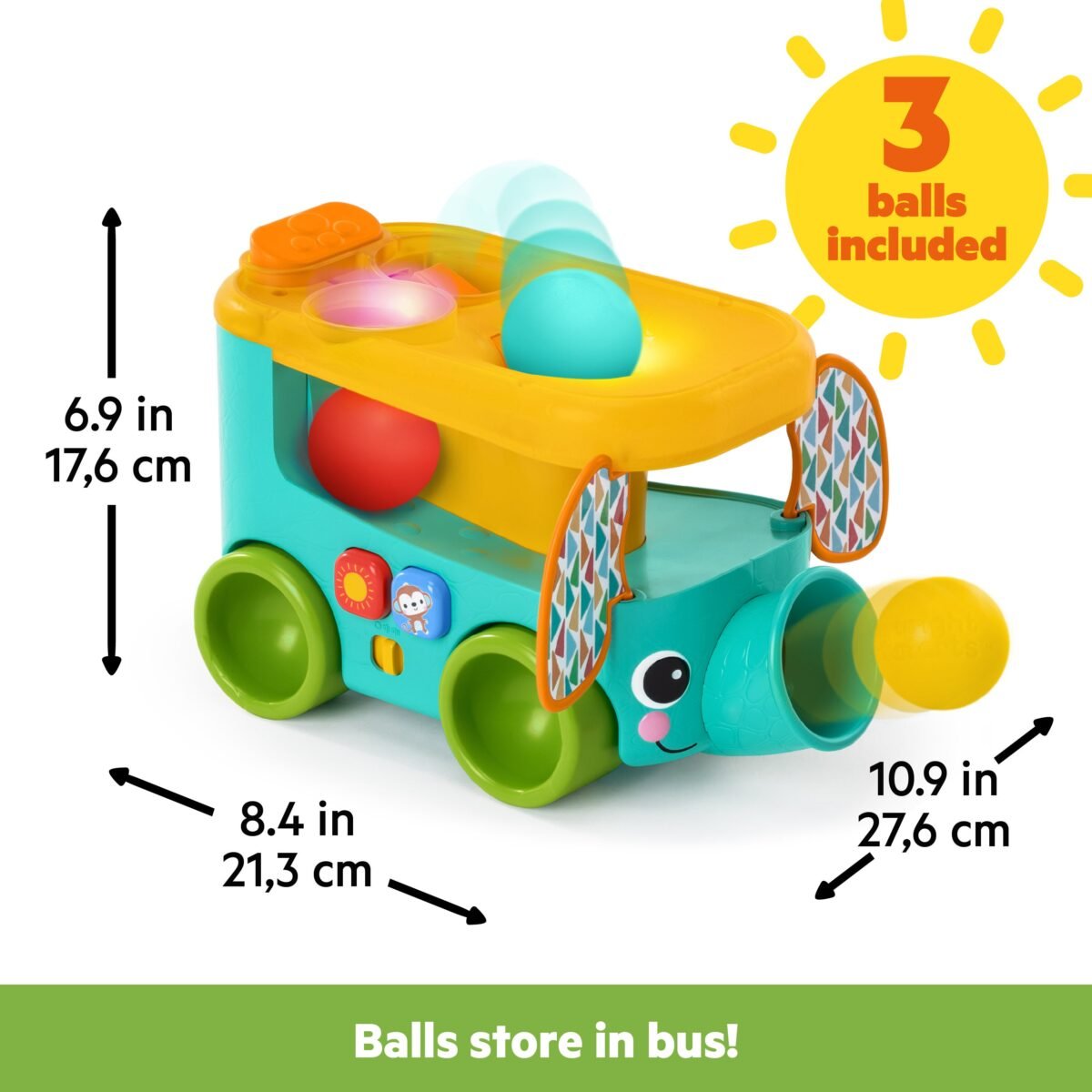 Bright Starts Pop & Roll Safari Bus Ball Play Toy with Lights & Sounds - Image 6