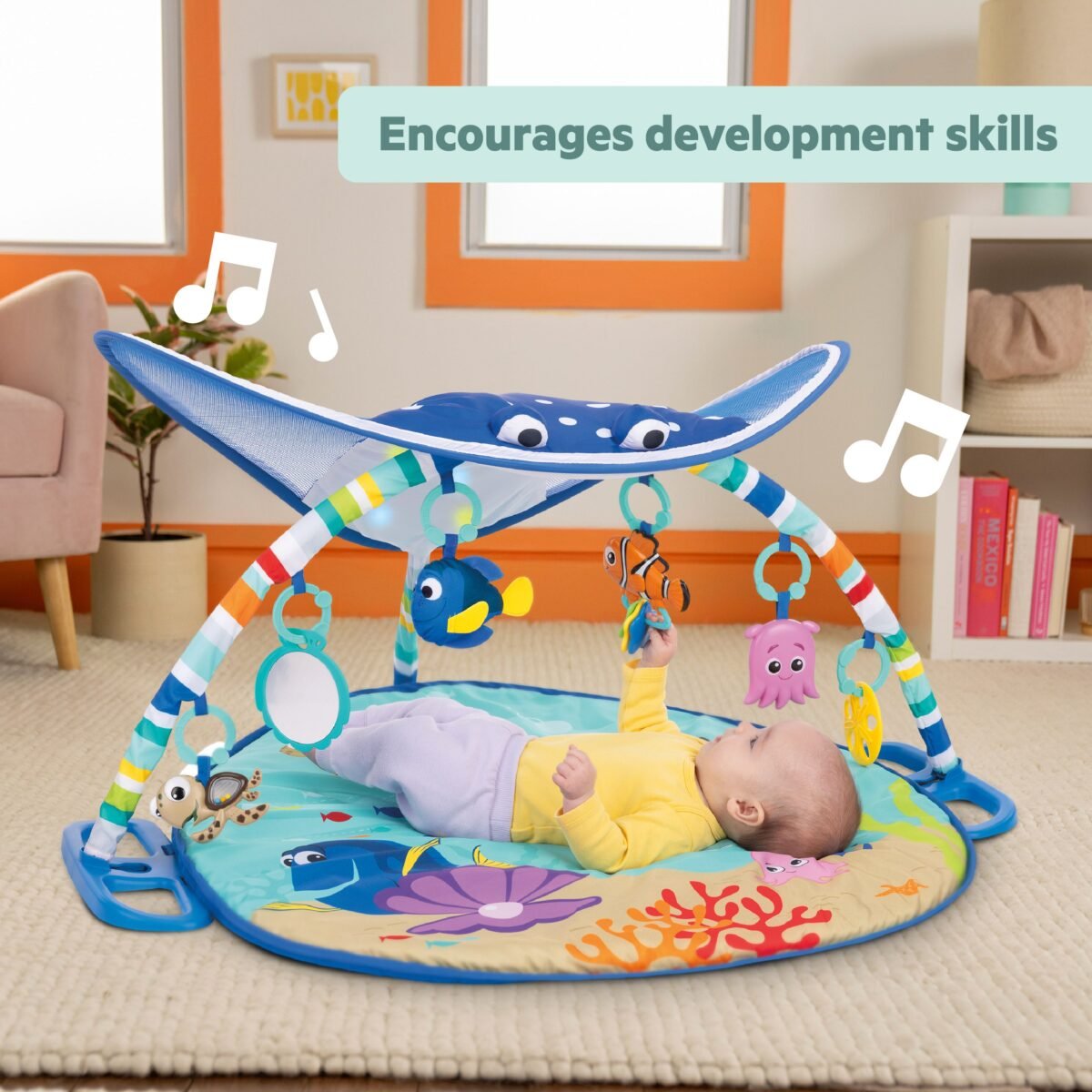 Bright Starts Disney Finding Nemo Mr. Ray Ocean Lights & Music Baby Activity Play Gym - Image 6