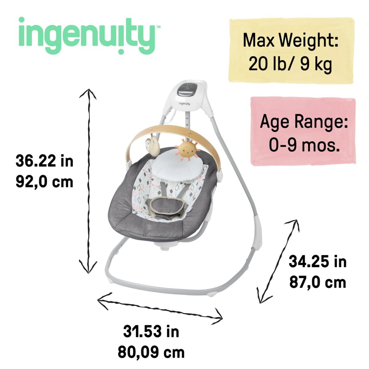 Ingenuity SimpleComfort Compact Soothing Swing - Parker - Image 2