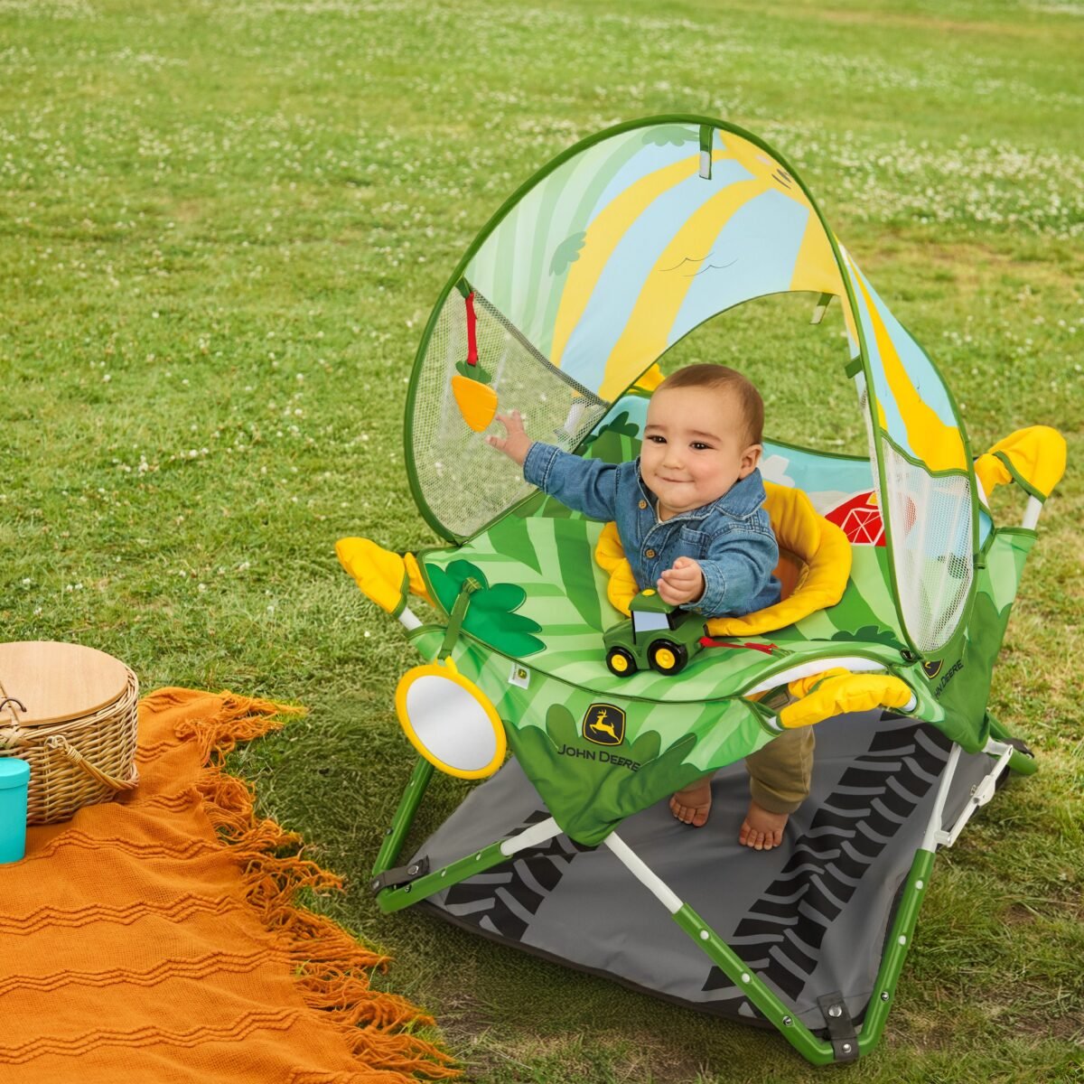 Bright Starts John Deere Pop 'N Jump Portable Baby Activity Jumper with Interactive Toys - Image 6