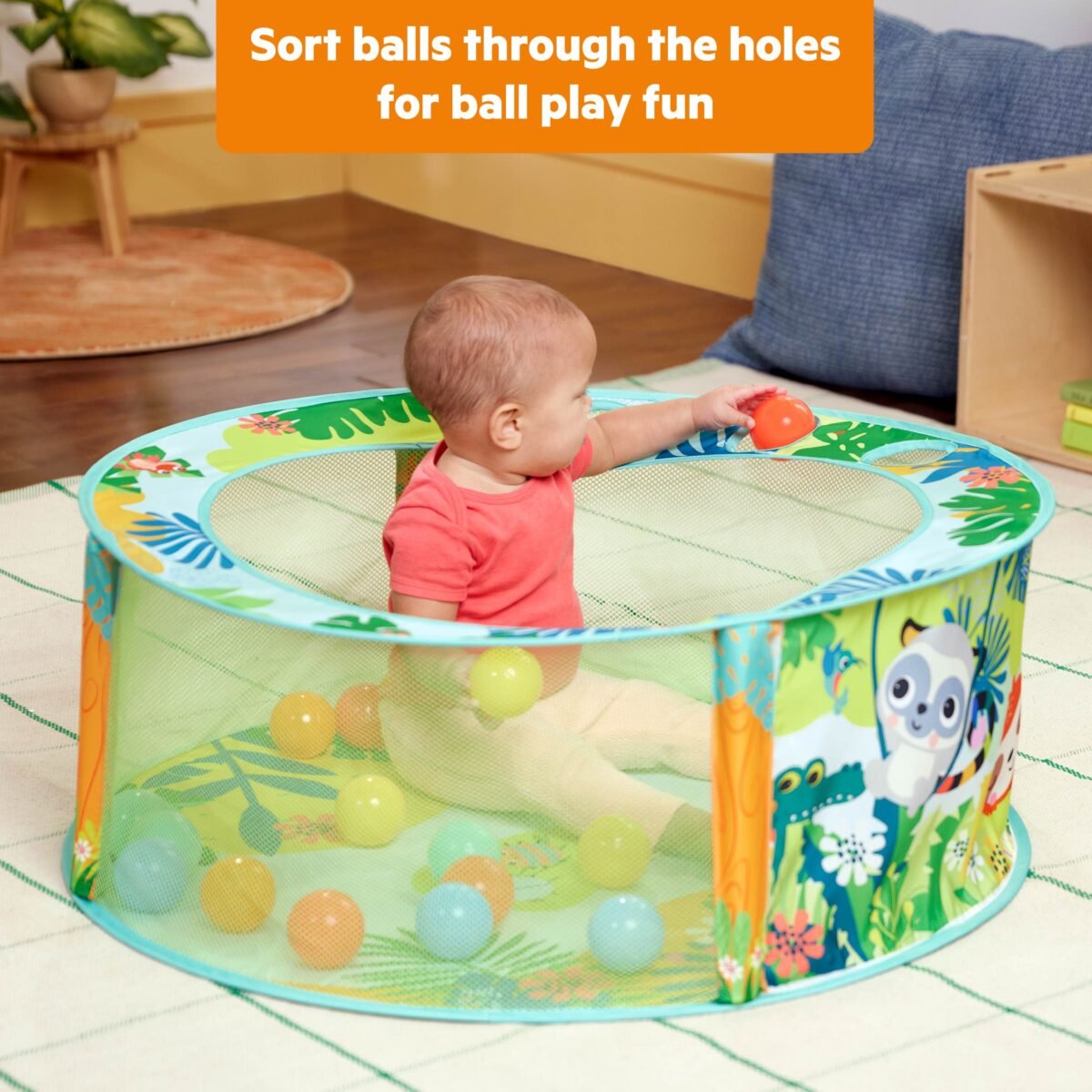 Bright Starts Rowdy Rainforest Stow & Go Ball Pit with 20 Play Balls - Image 2