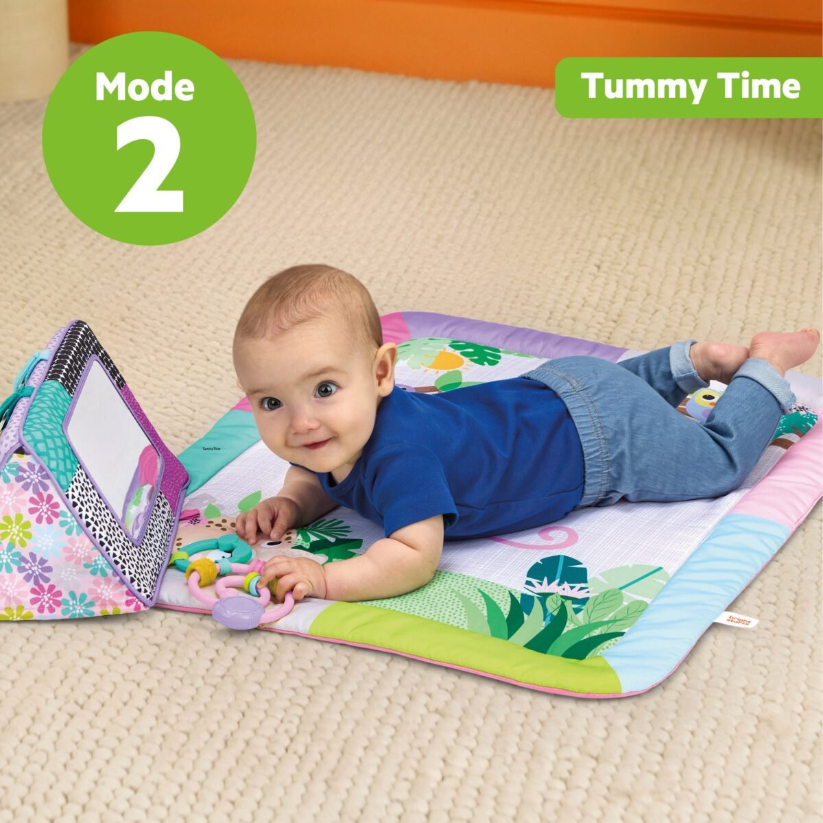 Bright Starts Treetop Bloom Baby Activity Gym & Tummy Time Mat with Toy Bar and 4 Toys - Image 2