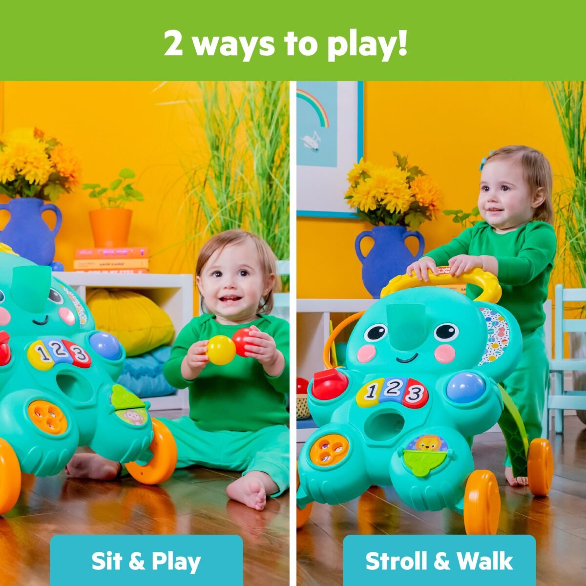 Bright Starts Stroll 'n Roll 2-in-1 Ball Play Walker – Elephant Baby Push Walker & Activity Toy - Image 2