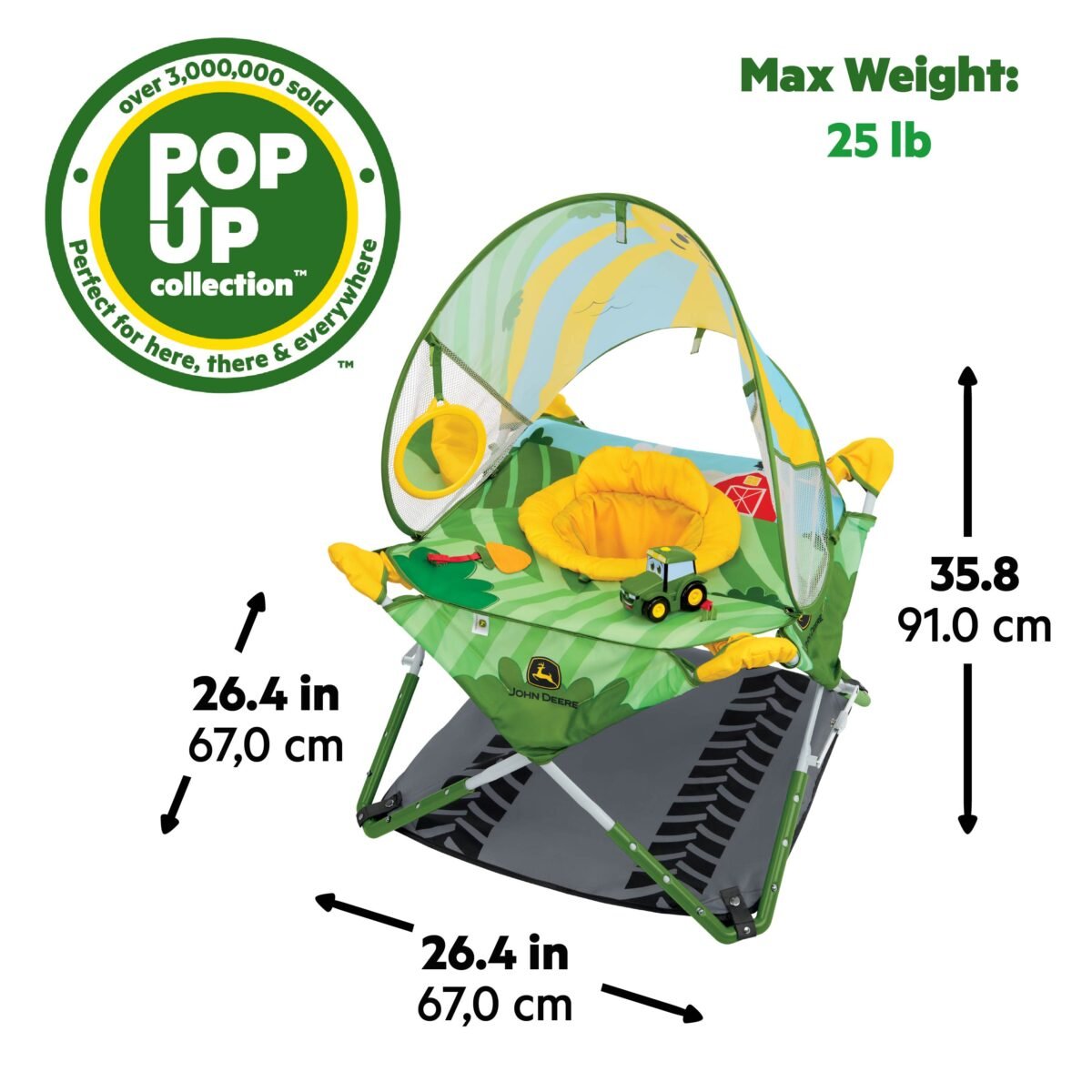 Bright Starts John Deere Pop 'N Jump Portable Baby Activity Jumper with Interactive Toys - Image 5