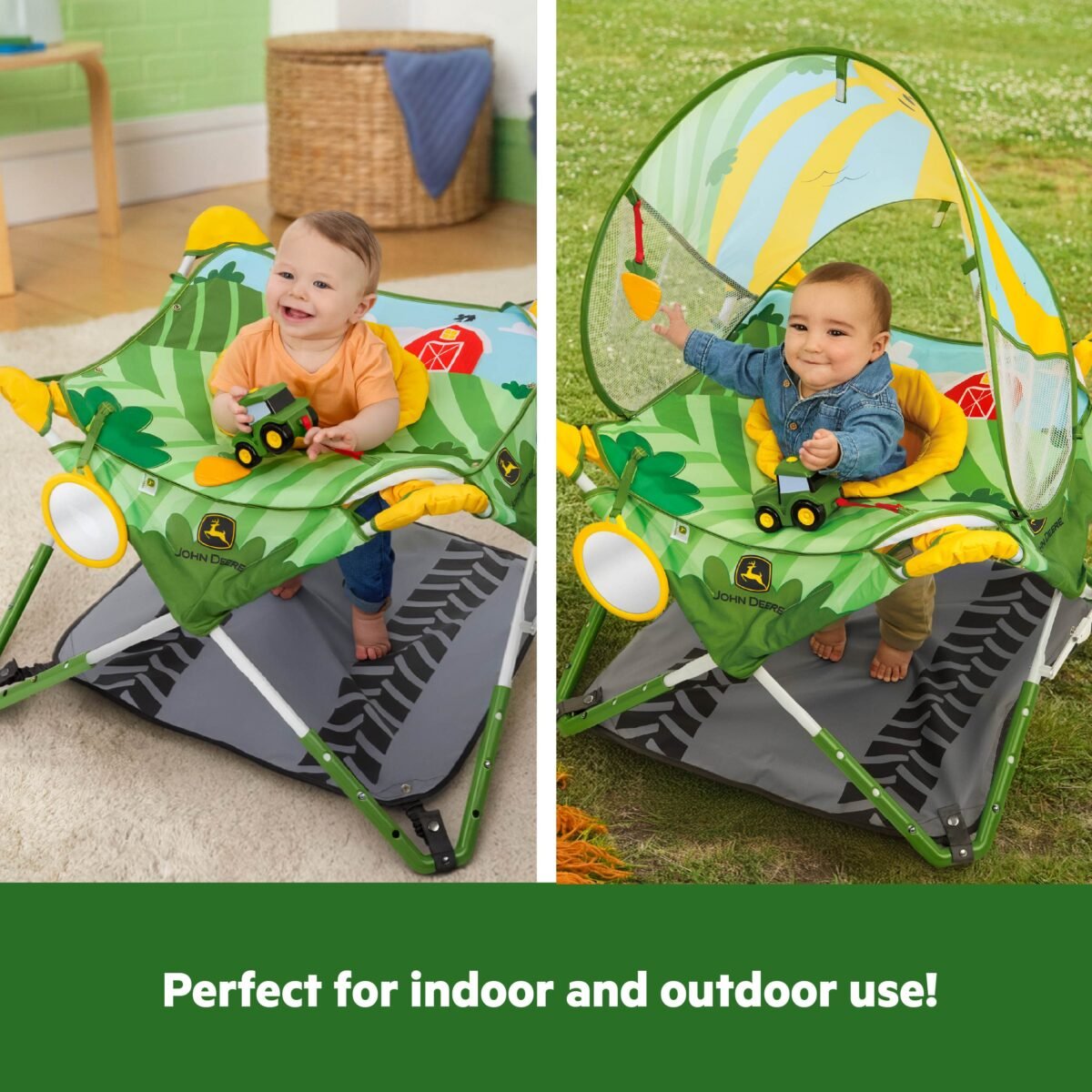 Bright Starts John Deere Pop 'N Jump Portable Baby Activity Jumper with Interactive Toys - Image 3