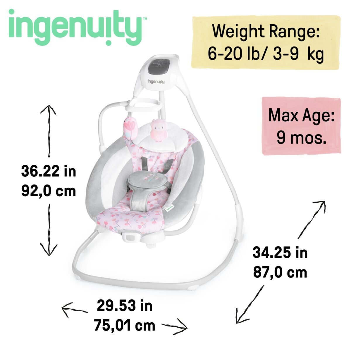 Ingenuity SimpleComfort Multi-Direction Compact Vibrating Baby Swing - Cassidy - Image 4