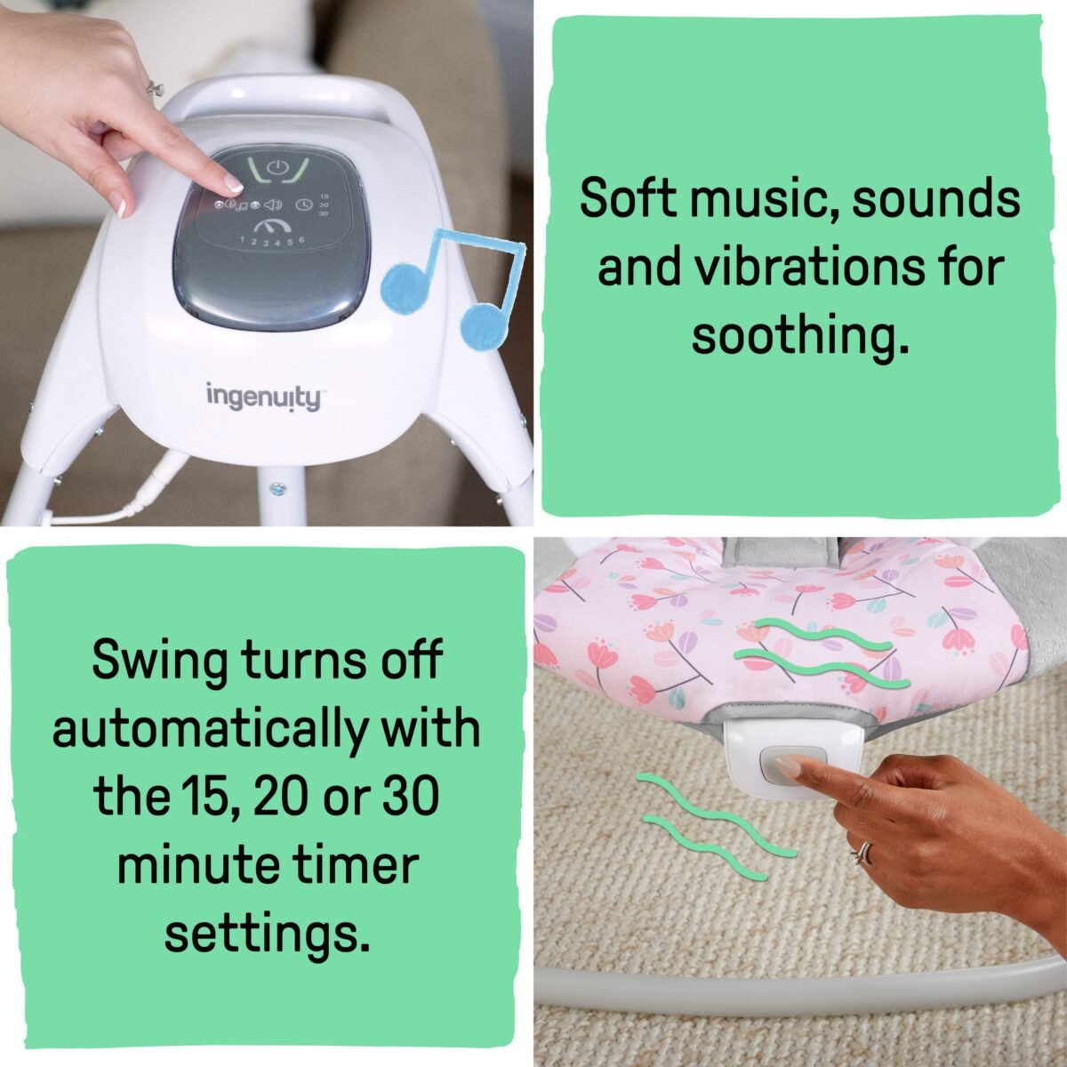 Ingenuity SimpleComfort Multi-Direction Compact Vibrating Baby Swing - Cassidy - Image 3
