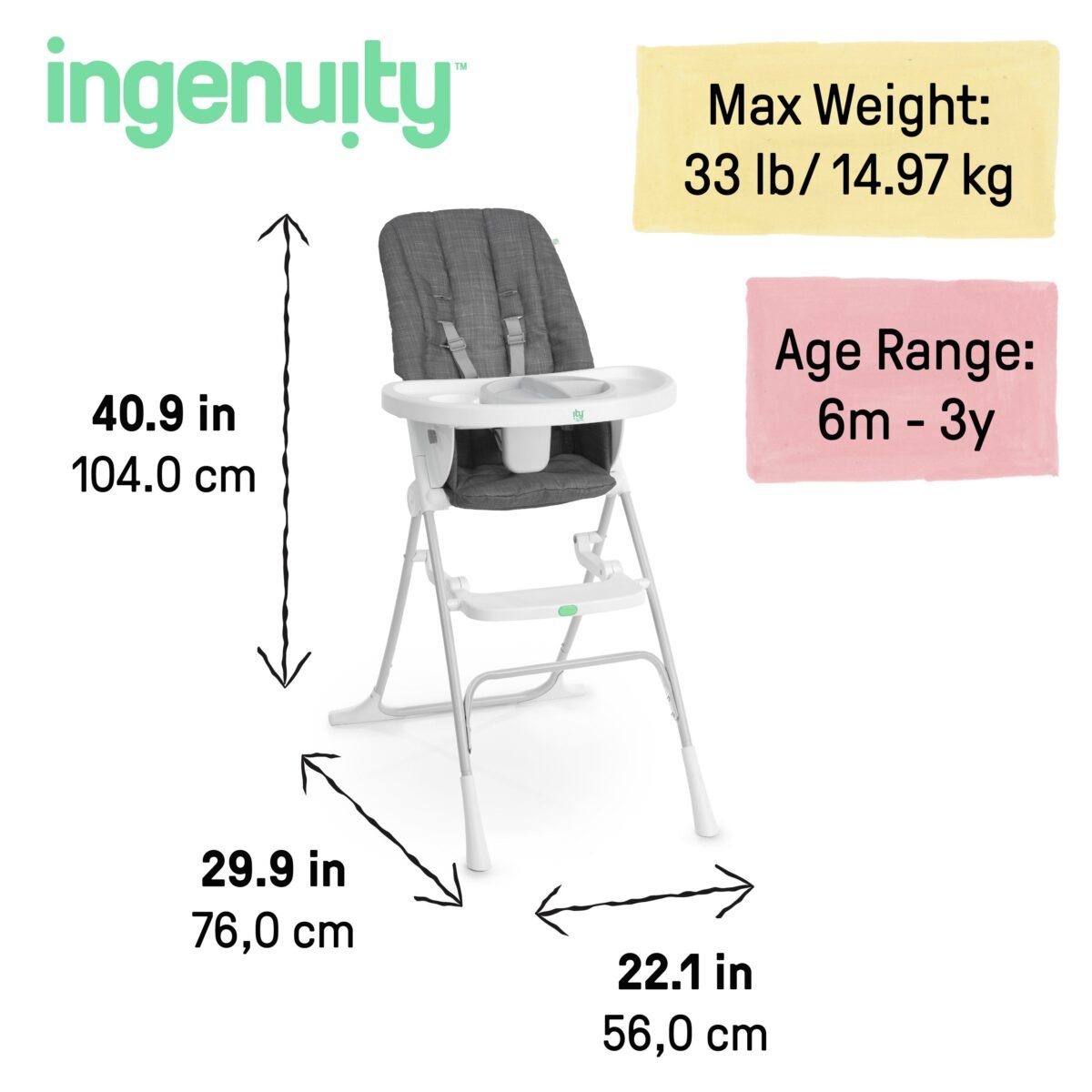 Ingenuity Sun Valley Compact Folding High Chair - Grey - Image 2
