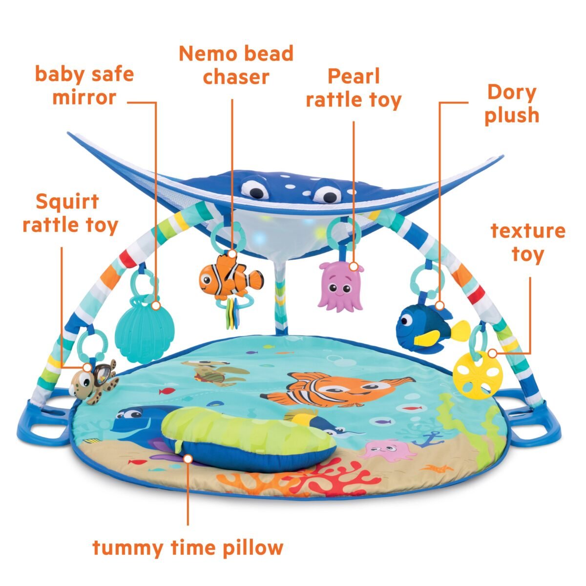 Bright Starts Disney Finding Nemo Mr. Ray Ocean Lights & Music Baby Activity Play Gym - Image 2