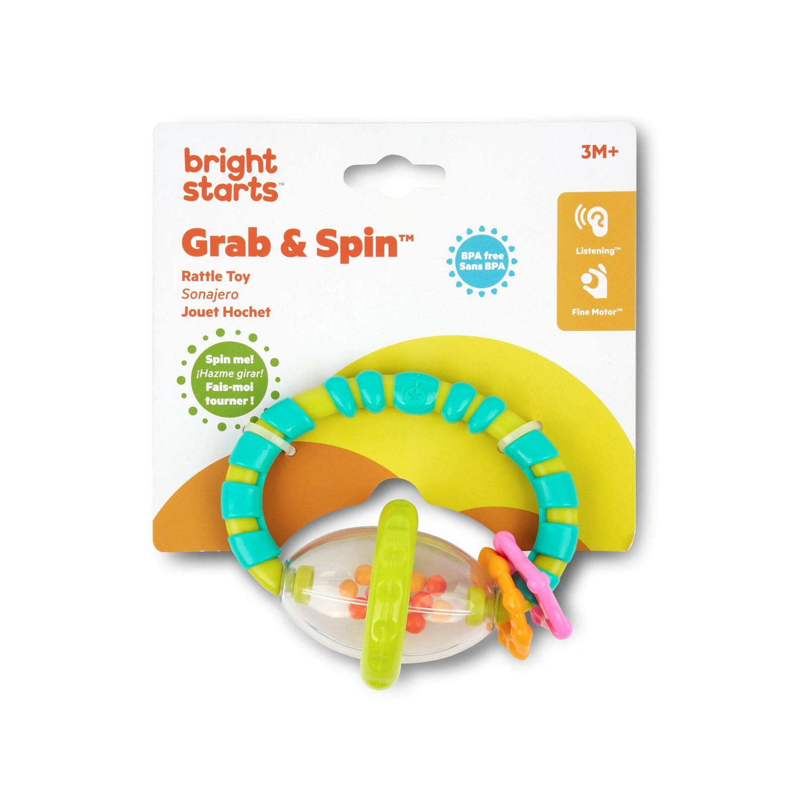 6d03a42dc50626d22da4928829b7ec8d35c21fad.jpg Bright Starts Grab 'n Spin Baby Sensory Toy for Fine Motor Development - Image 1