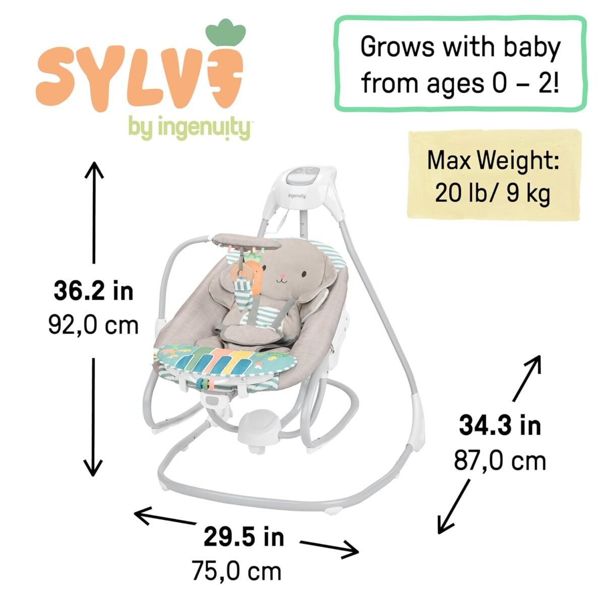 Ingenuity SimpleComfort Piano Playtime 4-in-1 Baby Swing & Rocker - Image 2