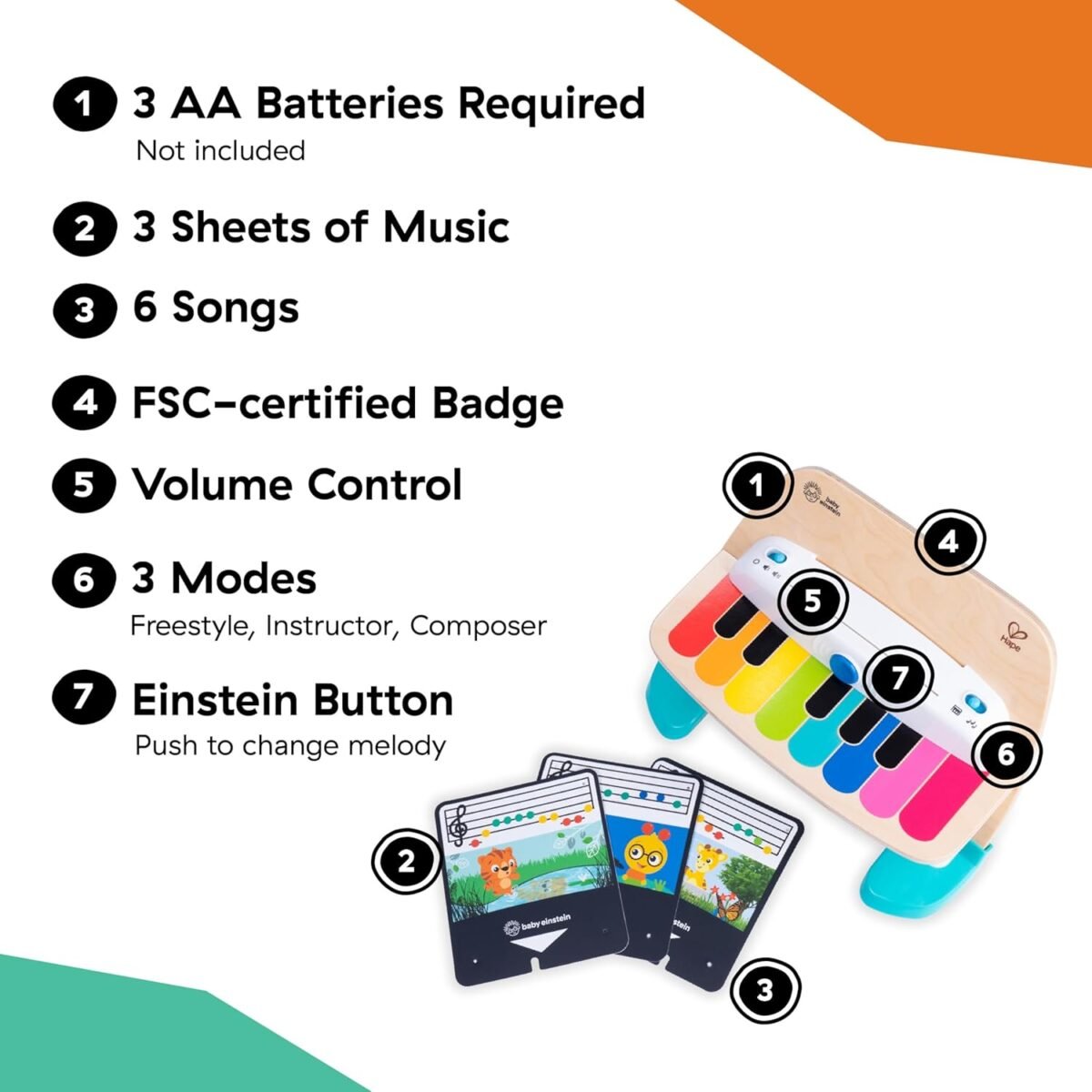 Baby Einstein Hape Magic Touch Piano Wooden Musical Baby & Toddler Toy | Interactive Learning Piano | Ages 6+ Months - Image 3