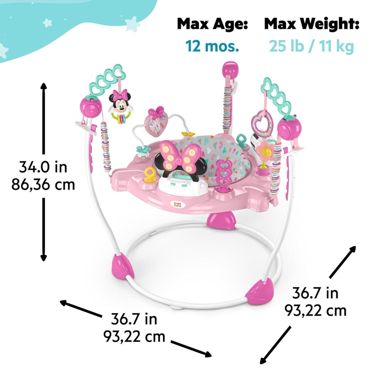 Bright Starts Disney Minnie Mouse Forever Besties Baby Activity Jumper with Interactive Play Center - Image 3