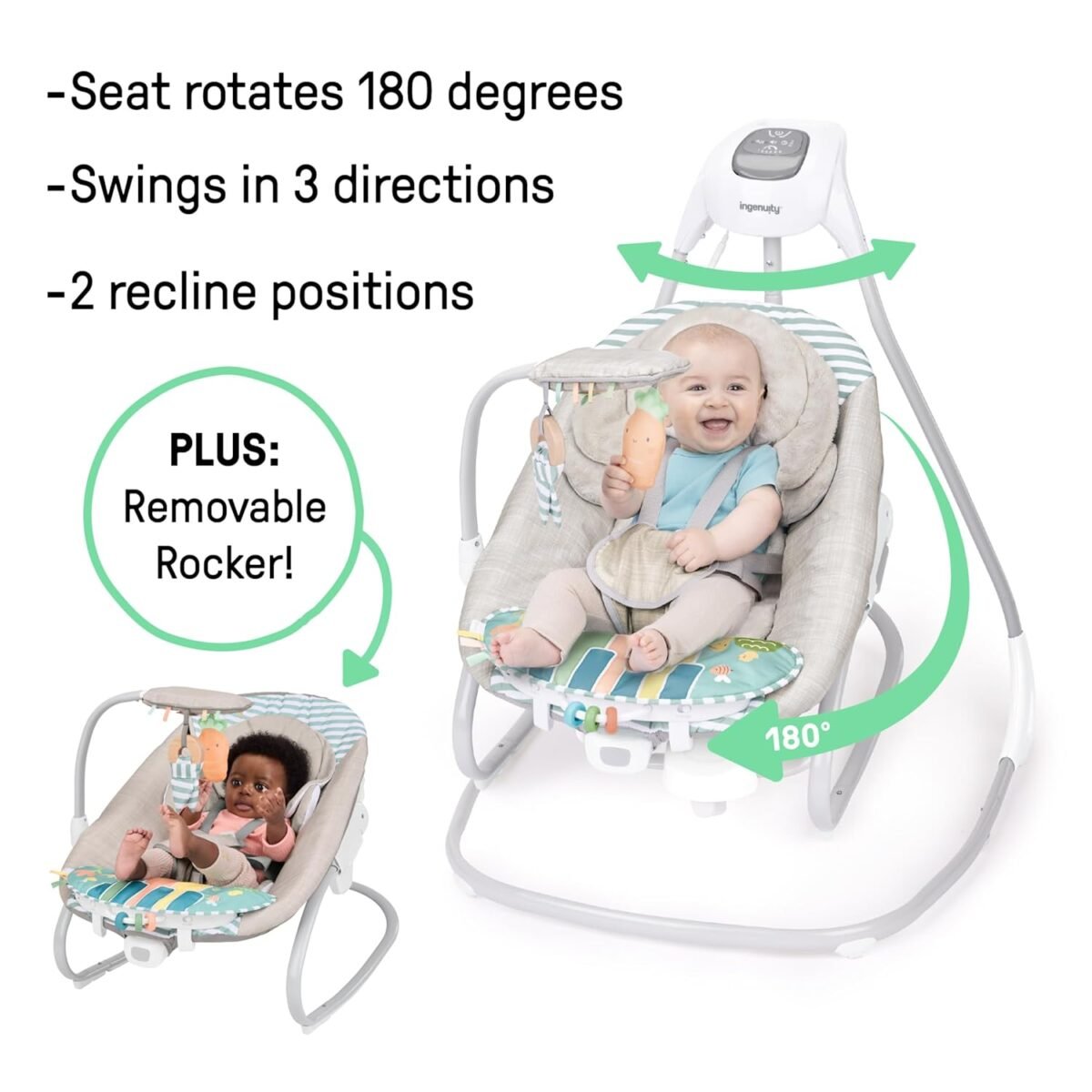 Ingenuity SimpleComfort Piano Playtime 4-in-1 Baby Swing & Rocker - Image 3