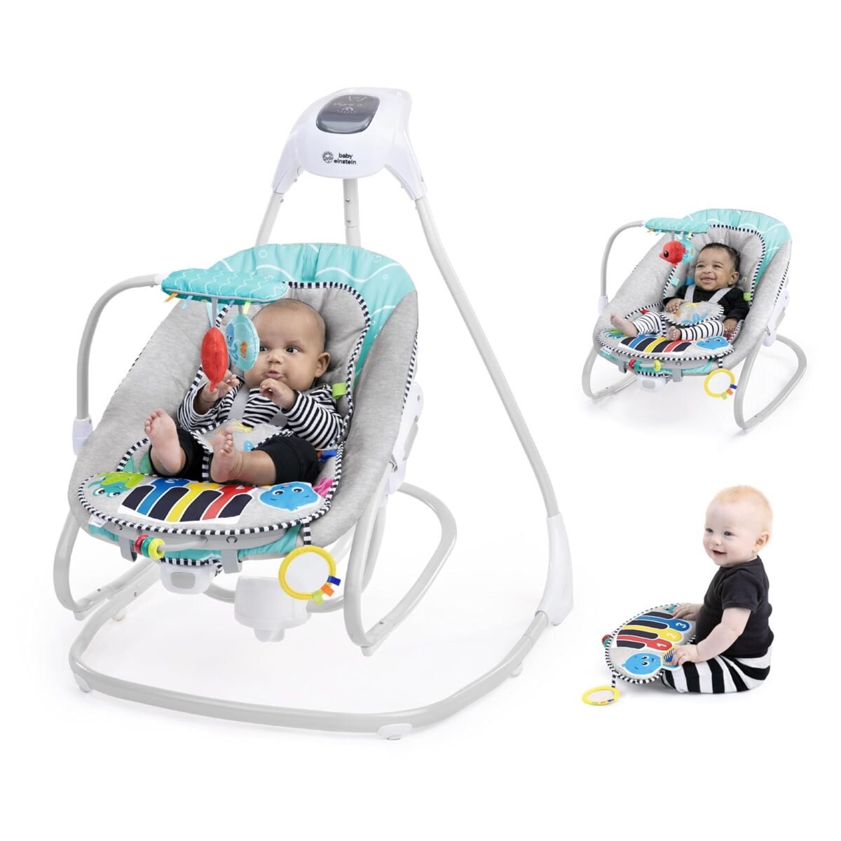 Baby Einstein Ocean Explorers Kick to It 4-in-1 Musical Swing & Rocker with Piano Toy | Ages 0–9 Months - Image 3