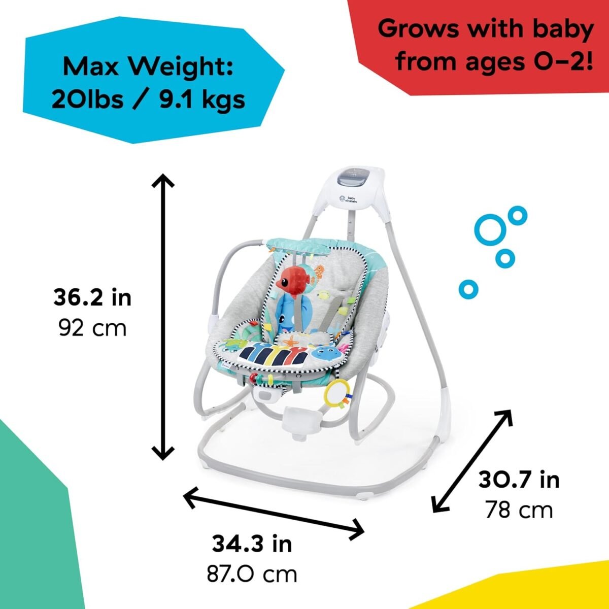 Baby Einstein Ocean Explorers Kick to It 4-in-1 Musical Swing & Rocker with Piano Toy | Ages 0–9 Months - Image 2