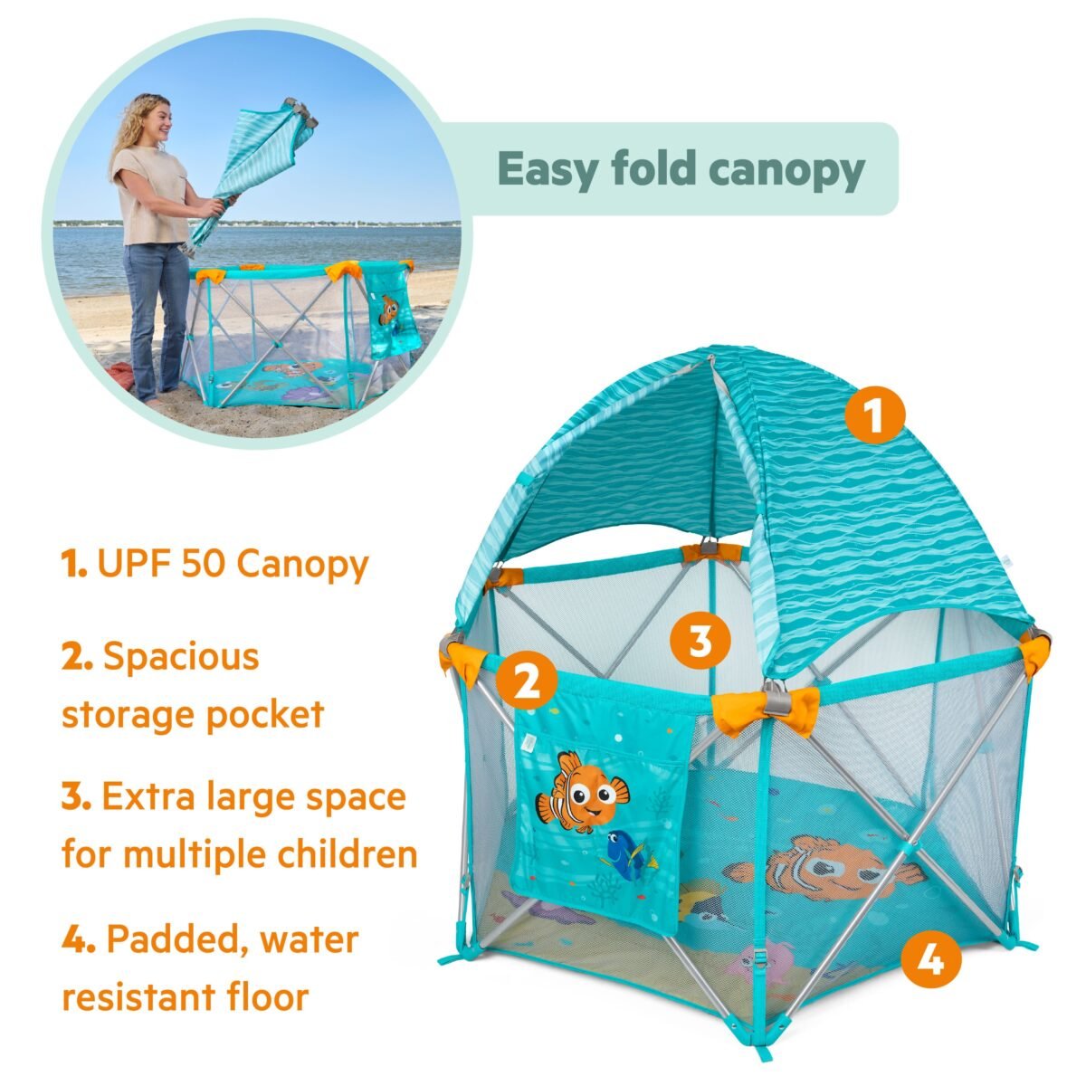 Bright Starts Disney Finding Nemo Pop 'N Play Deluxe Portable Baby Playard - Image 3