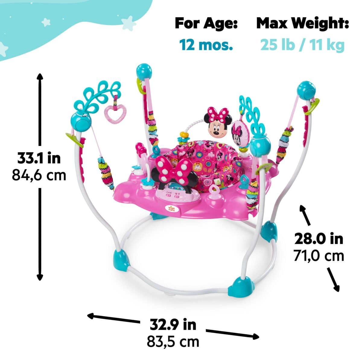 Bright Starts Disney Minnie Mouse PeekABoo Baby Activity Jumper with Interactive Toys - Image 2