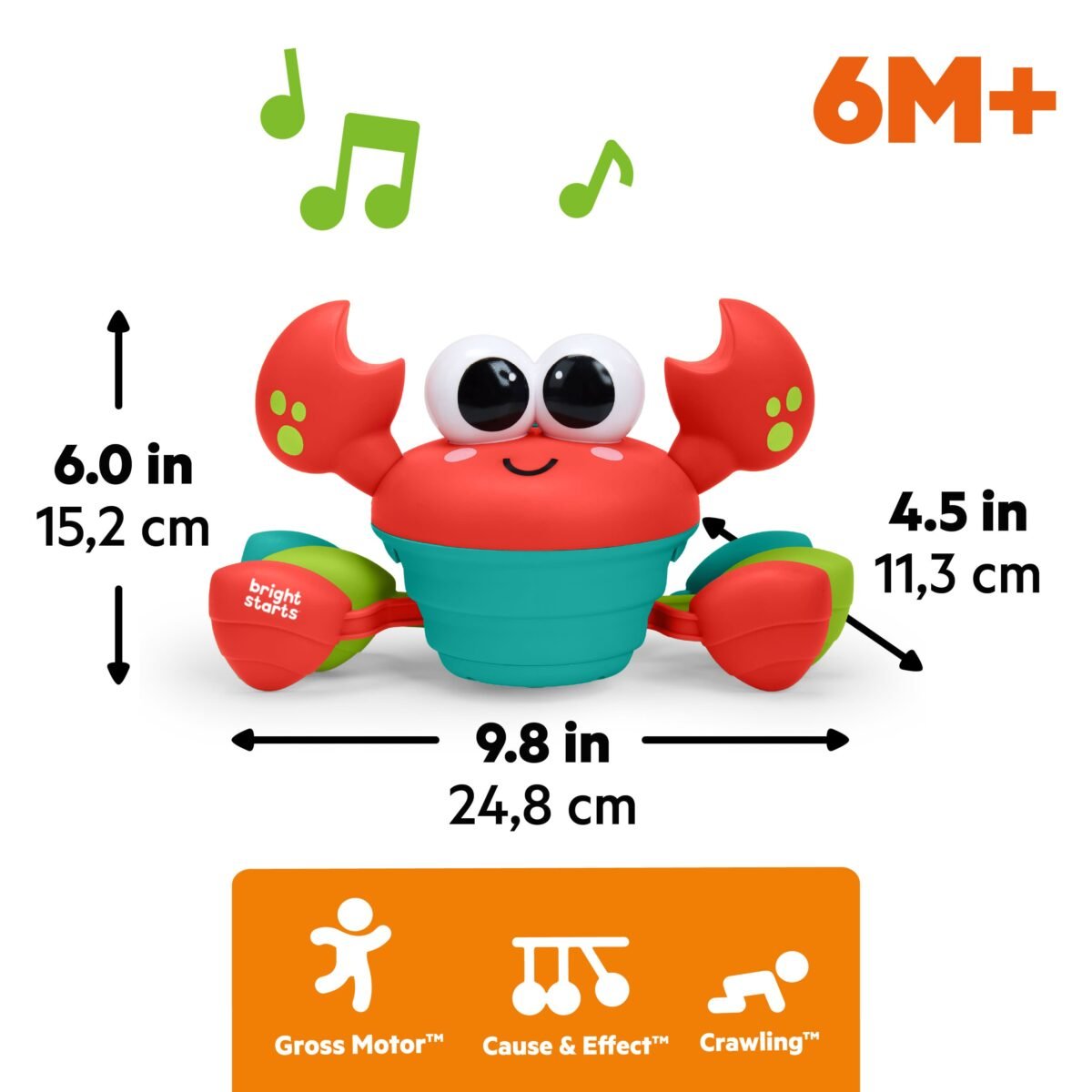 Bright Starts Rockin' Crawling Crab Interactive Baby Toy with Music & Dancing – Red - Image 7