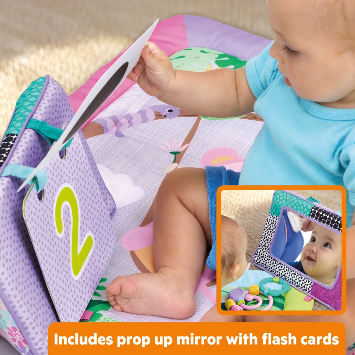 Bright Starts Treetop Bloom Baby Activity Gym & Tummy Time Mat with Toy Bar and 4 Toys - Image 5
