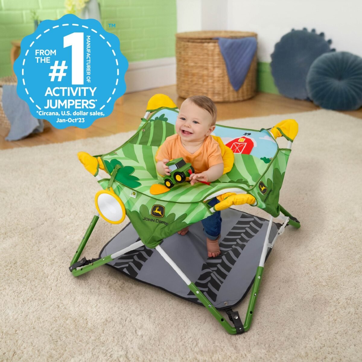 Bright Starts John Deere Pop 'N Jump Portable Baby Activity Jumper with Interactive Toys - Image 2
