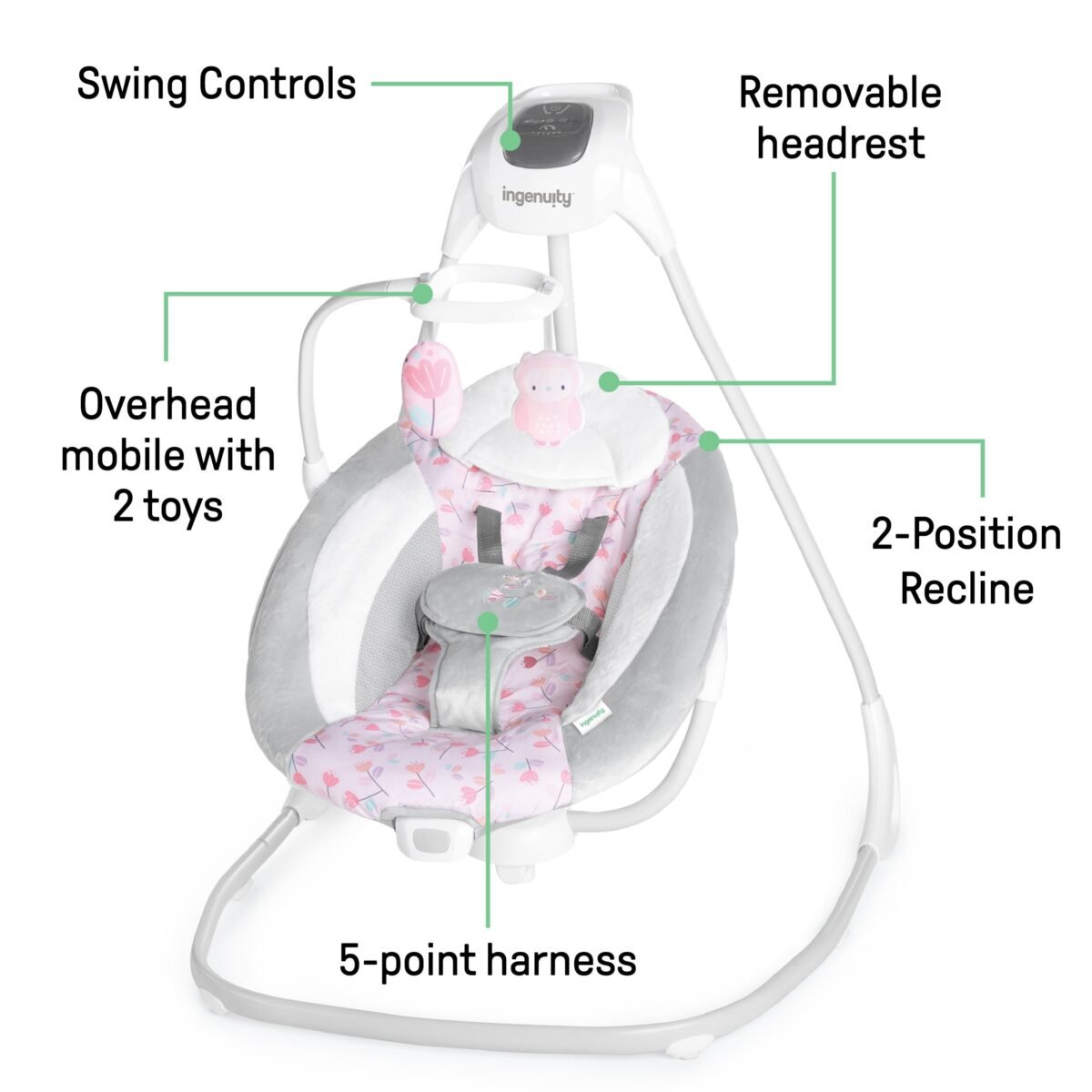 Ingenuity SimpleComfort Multi-Direction Compact Vibrating Baby Swing - Cassidy - Image 5