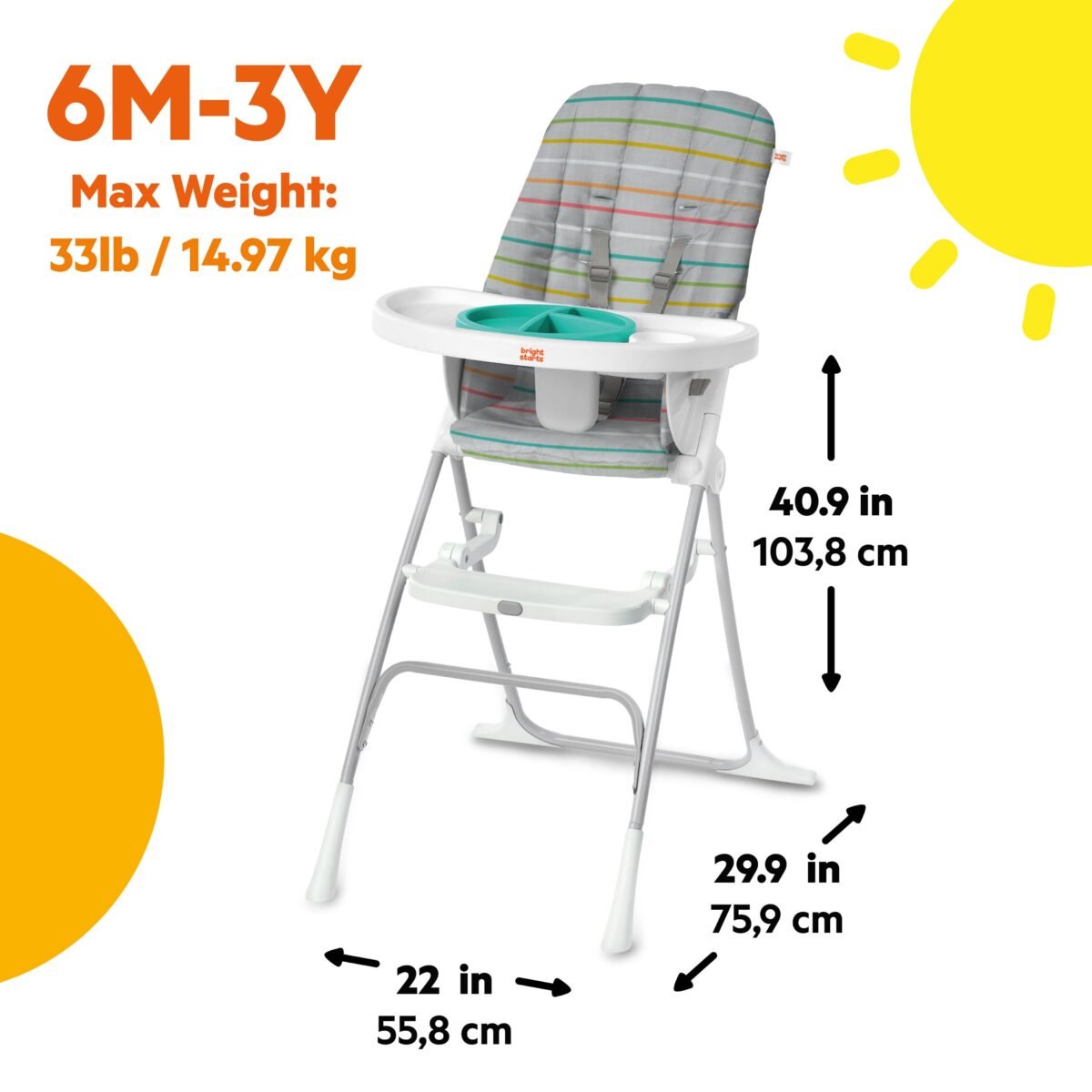 Bright Starts Dine Delight Compact Folding High Chair with 3-Section Plate – Playful Paradise - Image 6
