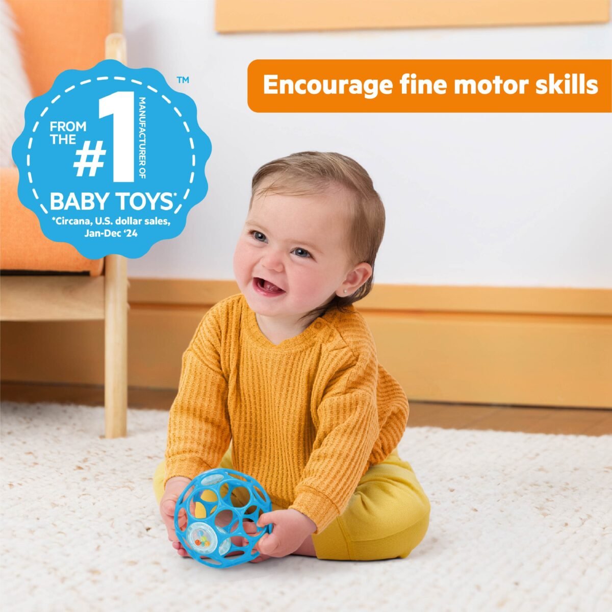 Bright Starts Oball Easy-Grasp Baby Rattle Toy – Blue - Image 2