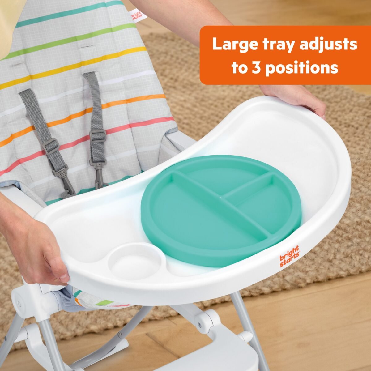 Bright Starts Dine Delight Compact Folding High Chair with 3-Section Plate – Playful Paradise - Image 4