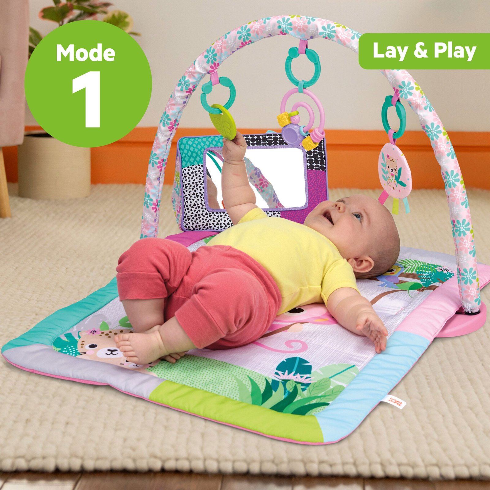 d905f345f3428b6aace61712bf0685c06687aa21.jpg Bright Starts Treetop Bloom Baby Activity Gym & Tummy Time Mat with Toy Bar and 4 Toys - Image 1