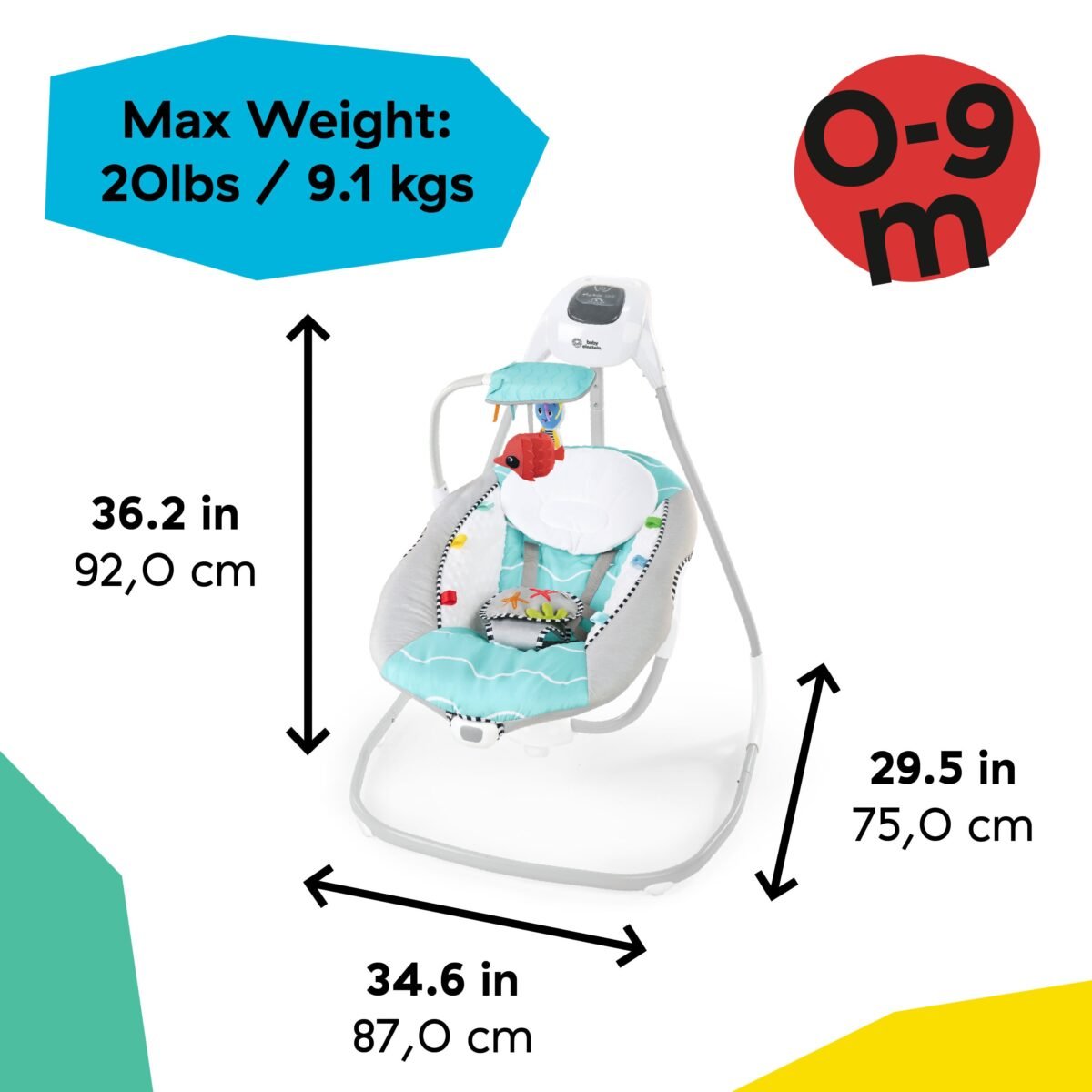 Baby Einstein Ocean Explorers Compact Vibrating Baby Swing – Grey | Soothing Musical Infant Swing | Ages 0–9 Months - Image 2