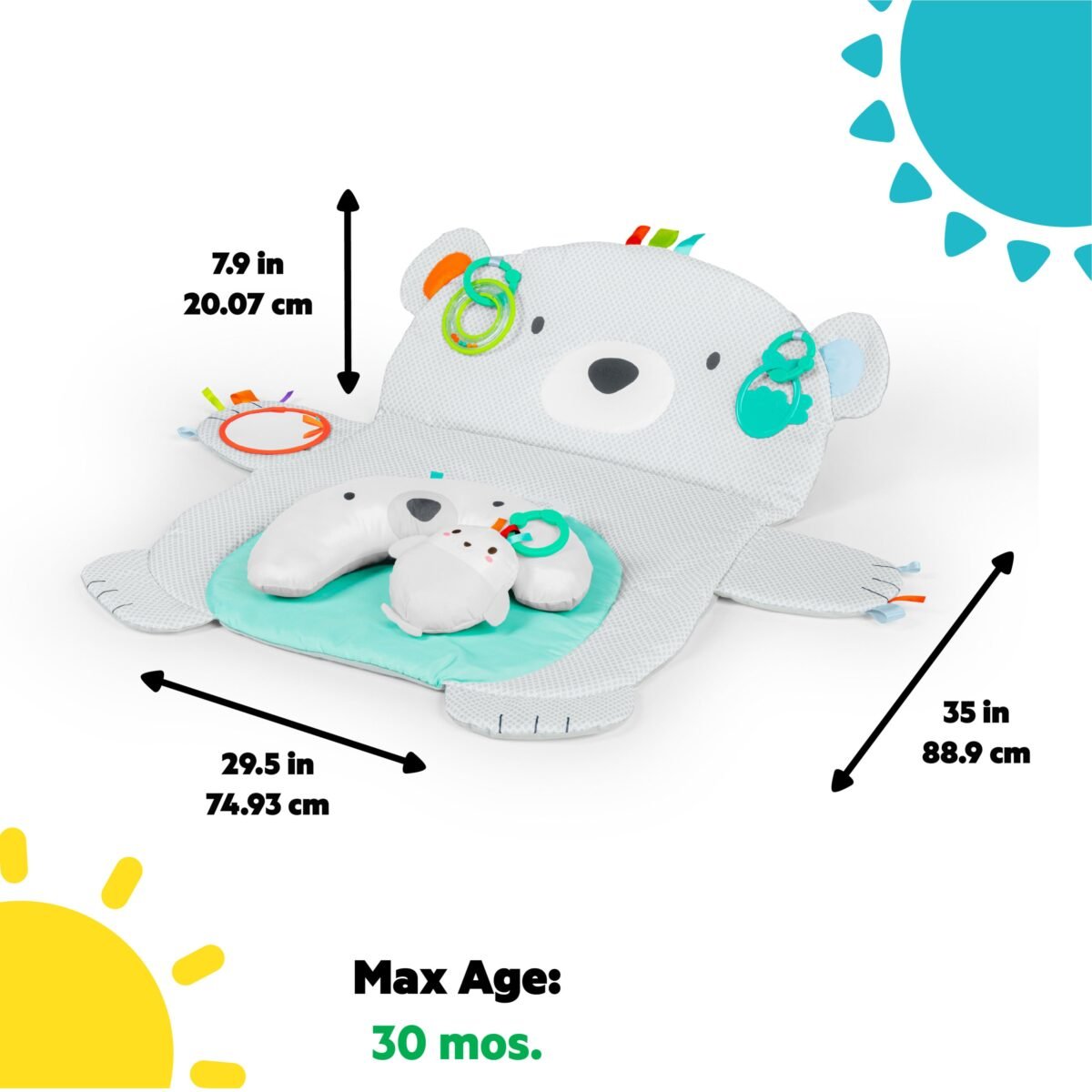 Bright Starts Polar Bear Tummy Time Prop & Play Baby Activity Mat with Support Pillow - Image 5