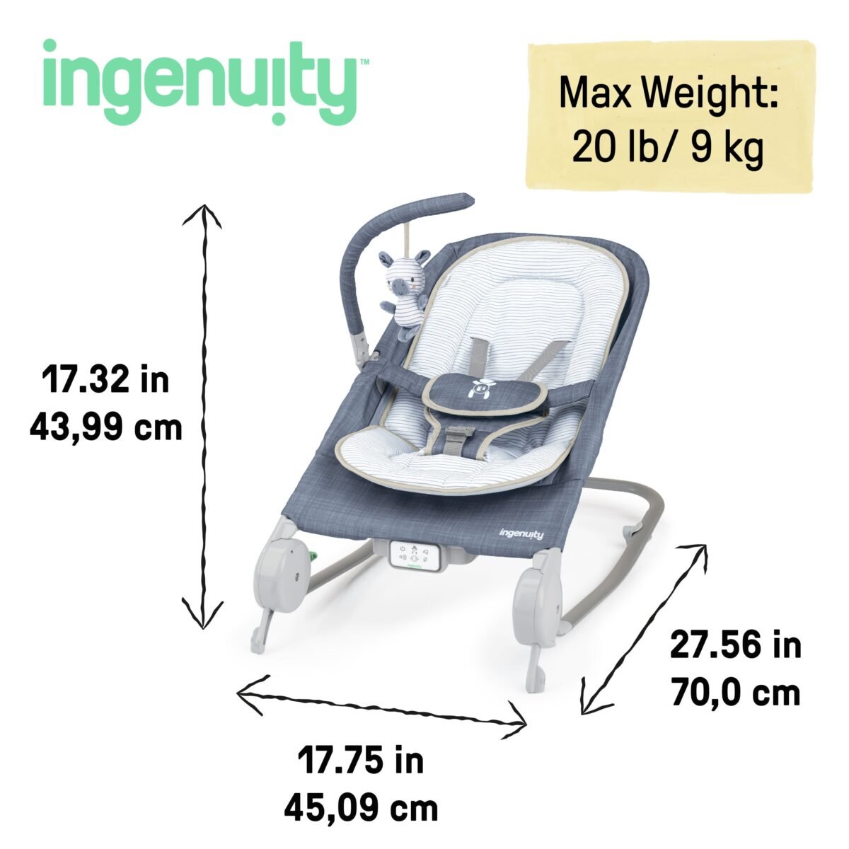 Ingenuity Happy Belly Rock-to-Bounce Massage Seat - Chambray - Image 2