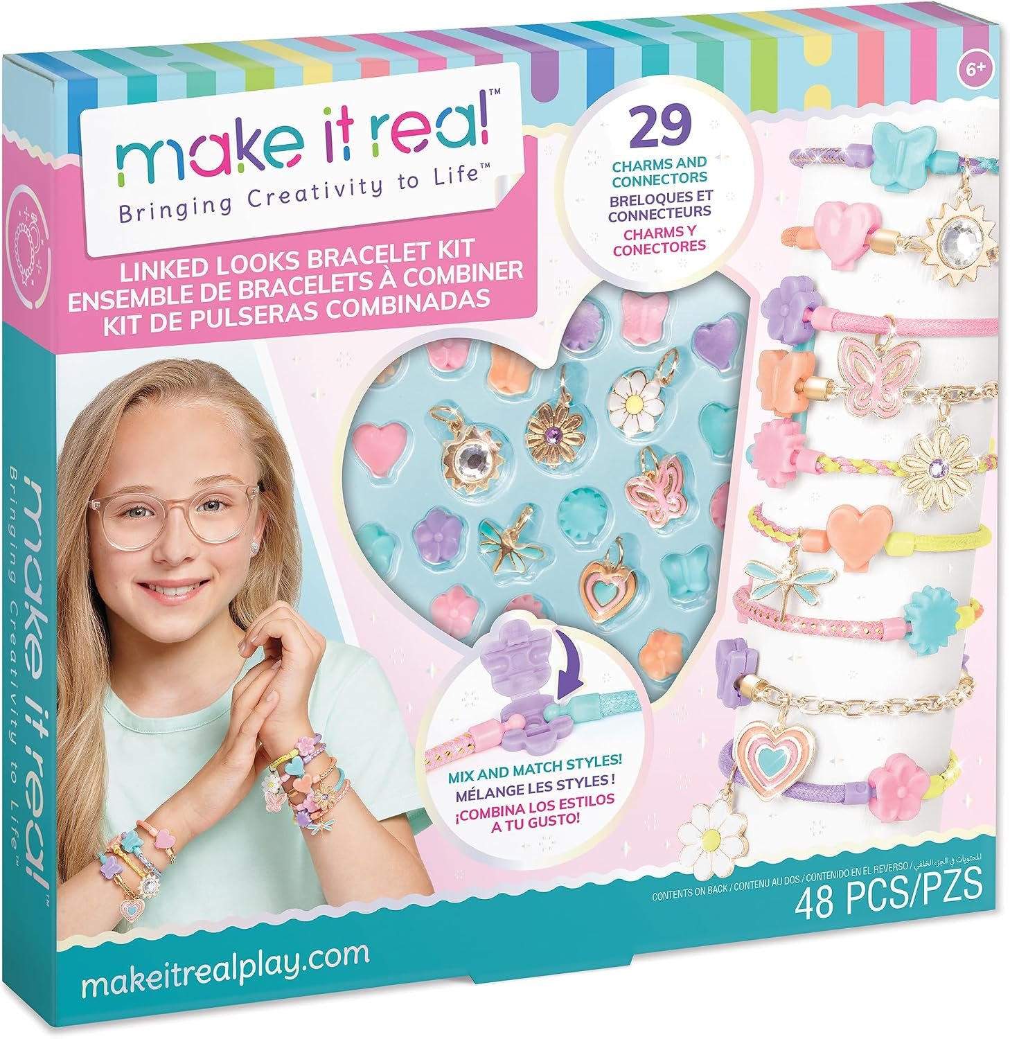 81dPa83tvcL._AC_SL1500_.jpg Make It Real Linked Looks Bracelet Set – DIY Fashion Bracelet Making Kit for Kids & Tweens - Image 1
