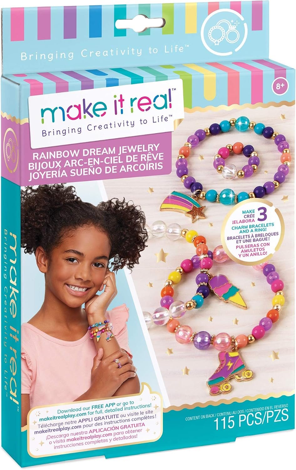 81gOVAzINcL._AC_SL1500_.jpg Make It Real Rainbow Dream Jewelry Kit – DIY Colorful Bracelet & Necklace Craft Set for Kids - Image 1